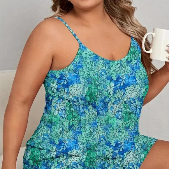 Women's Casual Pajamas Set  Plus Size Allover Floral Print  Round Neck NWT - Picture 2 of 10